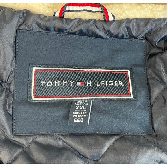 Tommy Hilfiger Parka Womens XXL Navy Blue Jacket Cozy Lined Hood Rib Storm Cuff - Picture 2 of 11